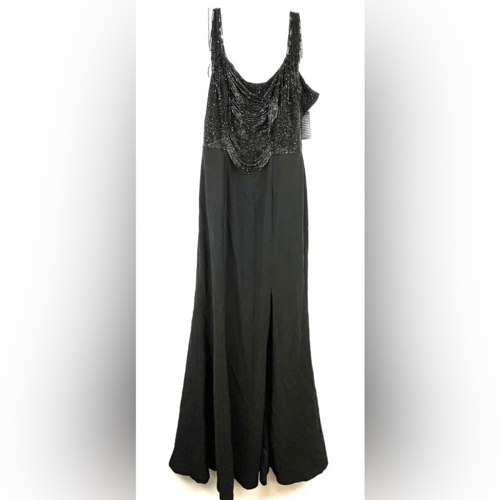 Adrianna Papell Womens Fringe Knit Crepe Dress Black Size 6